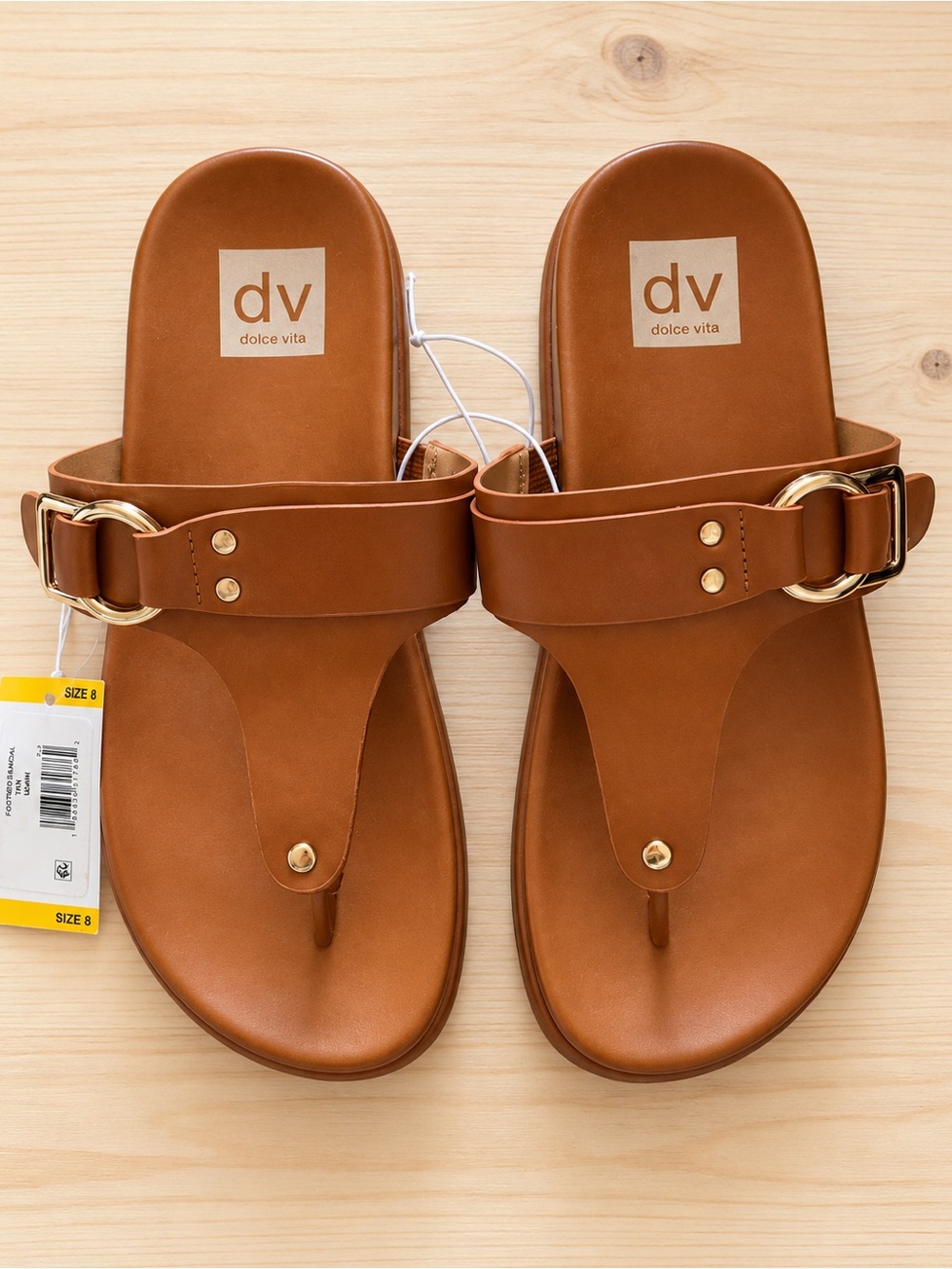 a new day Brown Leather T-Strap Sandals with Gold Buckles